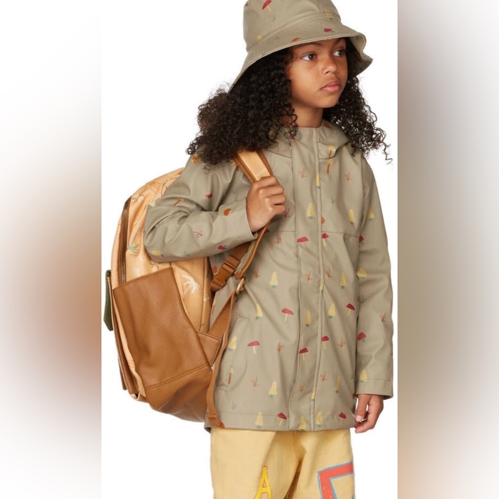 Kids' Olive Green Raincoat with Playful Print